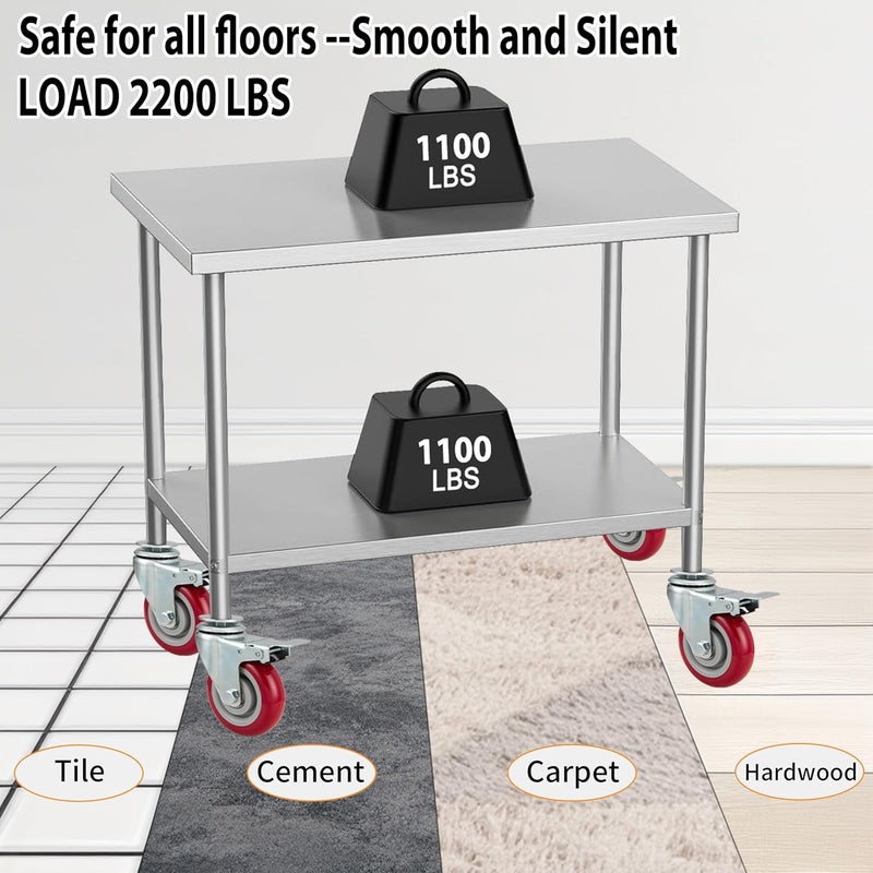 Finnhomy 4 Inch Prep Table Caster Wheels Set of 4 Heavy duty Expanding Stem Casters Fit 7/8", 1", 1-1/2" and 1-5/8" Tube Leg with Brake for Stainless Steel Furniture Legs, Worktable, Kitchen Workbench - Image 5